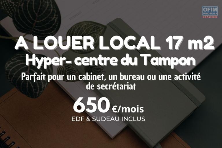 &Agrave; LOUER &ndash; Local professionnel 17 m&sup2; &agrave; 650&euro; / mois EDF & SUDEAU Inclus &ndash; Centre-ville du Tampon